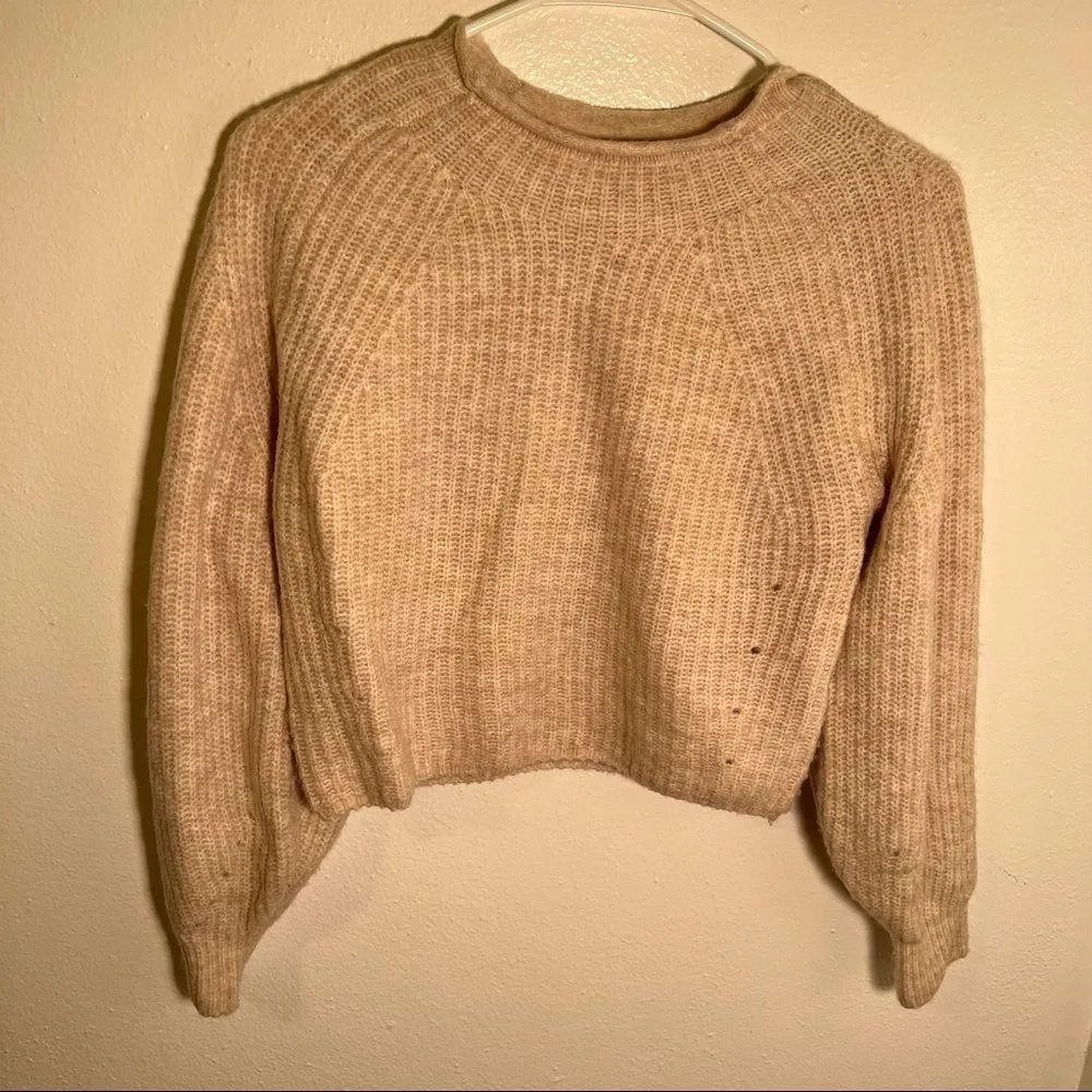 Topshop Ribbed Cropped Crew Neck Knitted Sweater Nude - Image 5