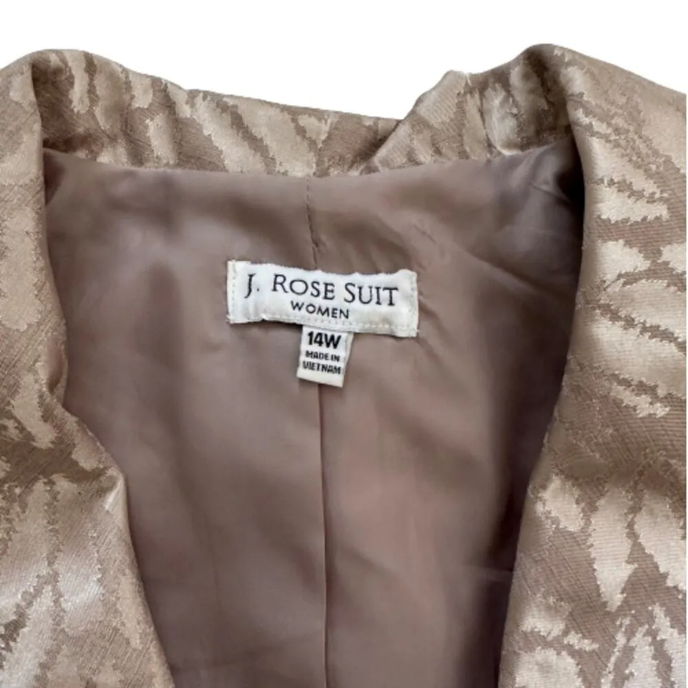 J. Rose Suit Blazer Jacket Cream Taupe Wide Collar 3/4 Sleeve Plus Size 14W Tan - Image 2
