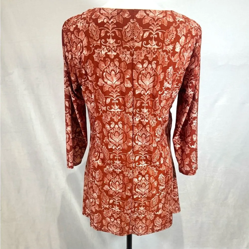 Rust abstract print sheer overlay double layer tunic top size small - Image 4