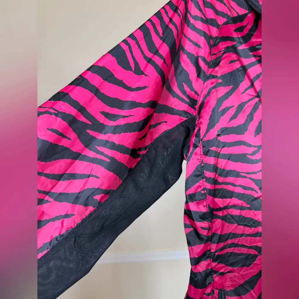 Women’s Small Pink Black Zebra Print Windbreaker Jacket Zip Up Lightweight - Image 6
