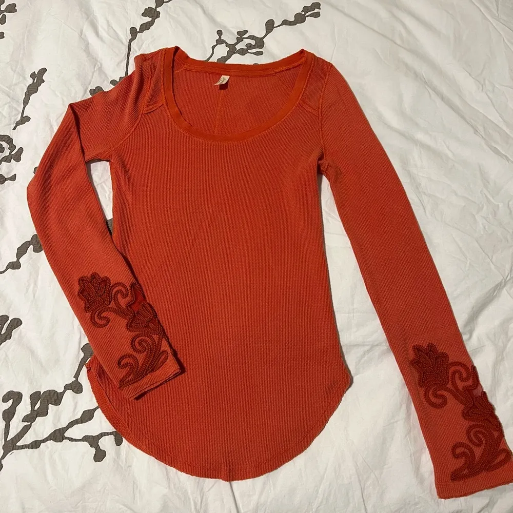 Free People Orange Long sleeves Sweater Top - Image 3