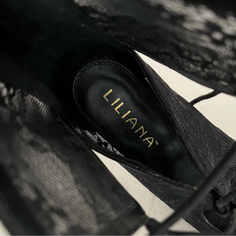 LILIANA Black Stilleto Shoes Lace Up Peep Toe Size 9 Lace Fabric - Image 8