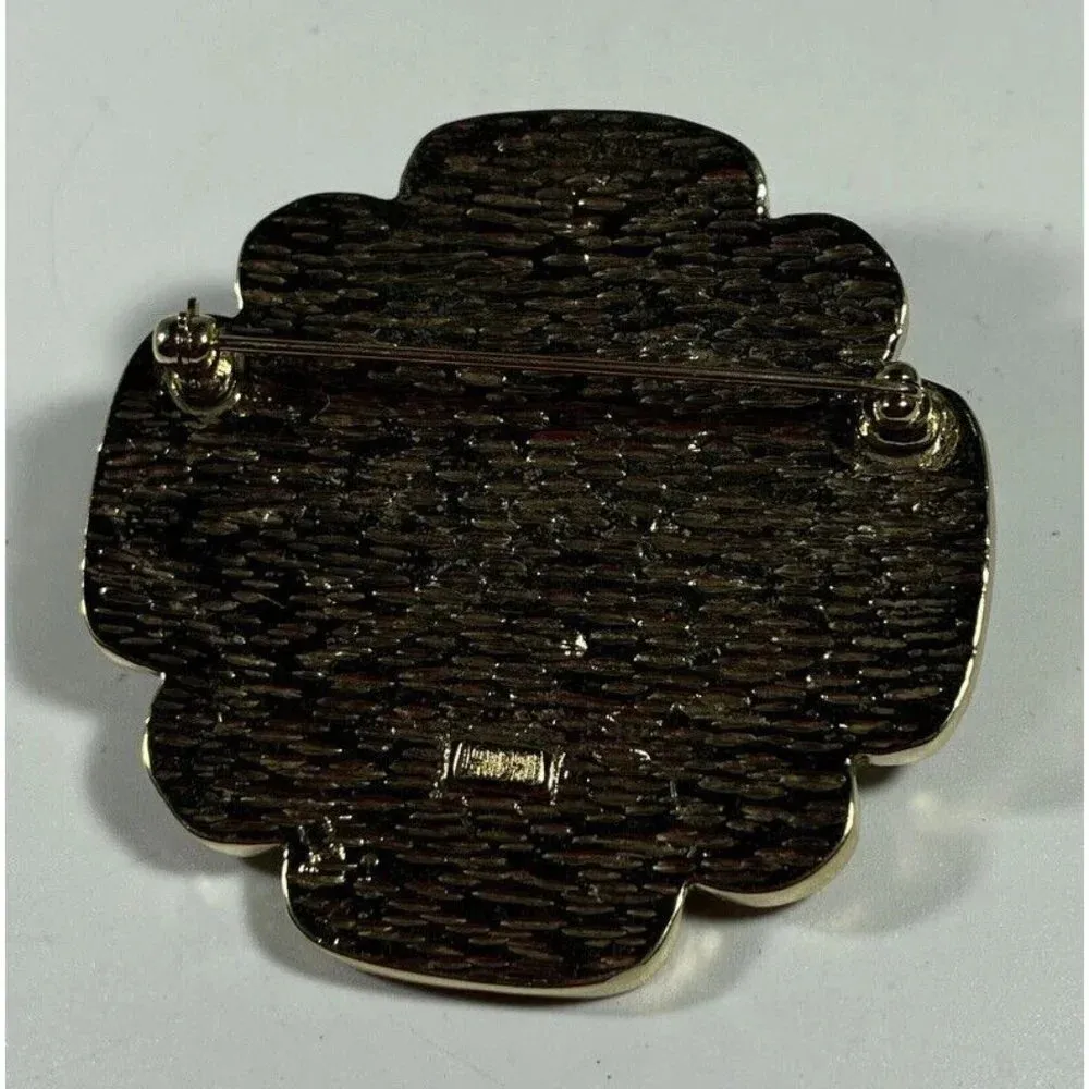 Landau Gold Tone Faux Pearl‎ Large Pin Brooch Vintage - Image 3