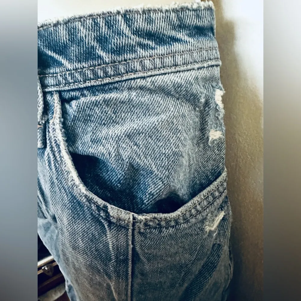 Free People We The Free Denim Distressed Pencil Skirt With Slit Button Fly Sz 29 - Image 8