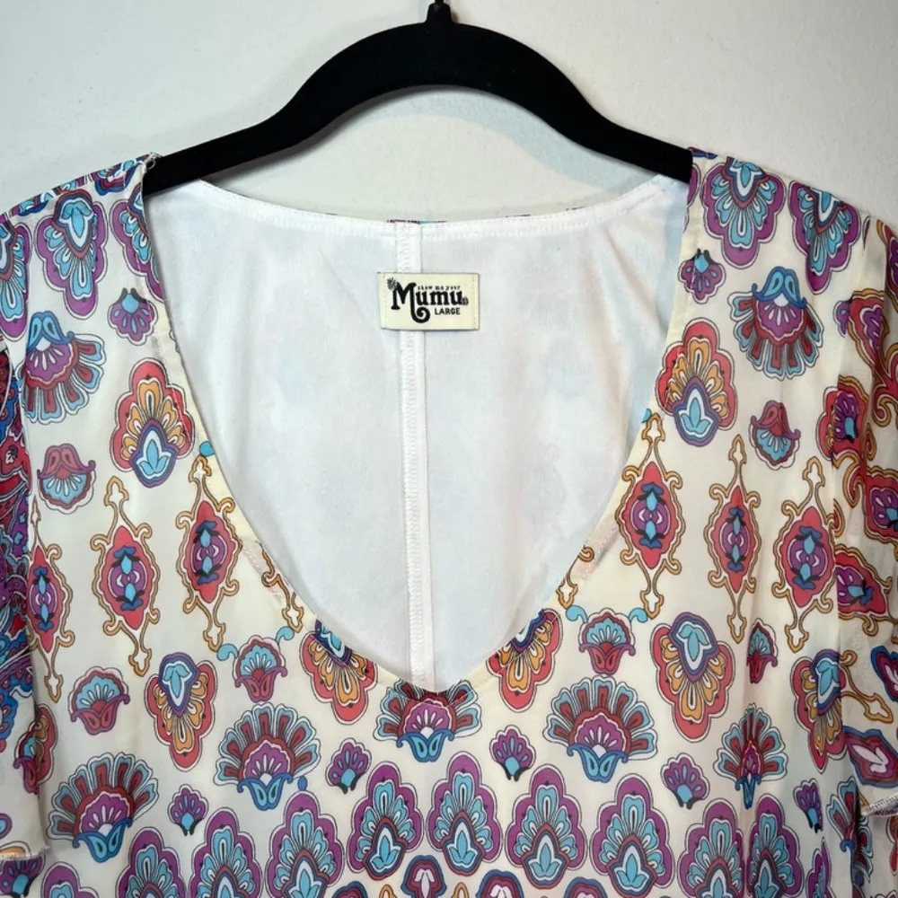 Show Me Your Mumu V-Neck Tunic Blouse Mini Dress Medallion Paisley Boho Sz Large - Image 3