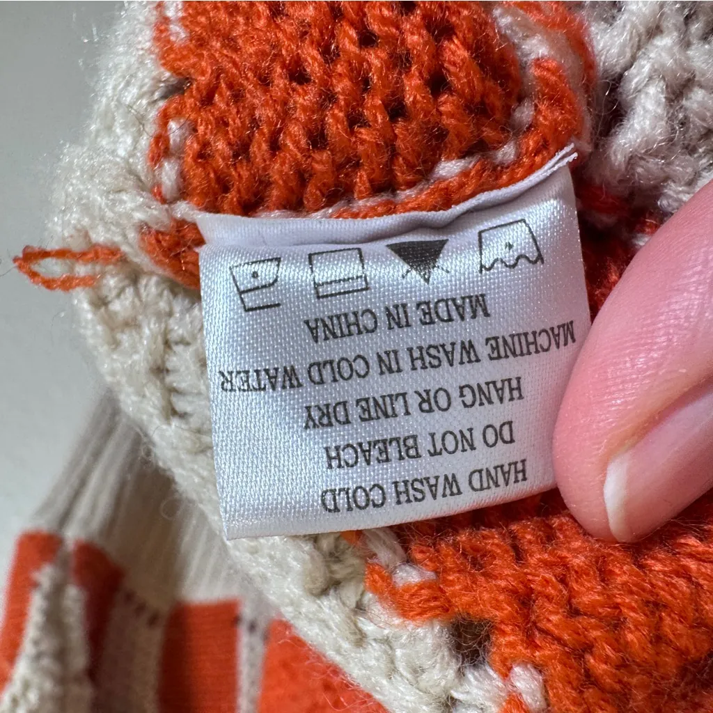 Sherry Taylor Orange Tan Open Knit Striped Sweater Womens L Chunky Fall Casual Size L - Image 5