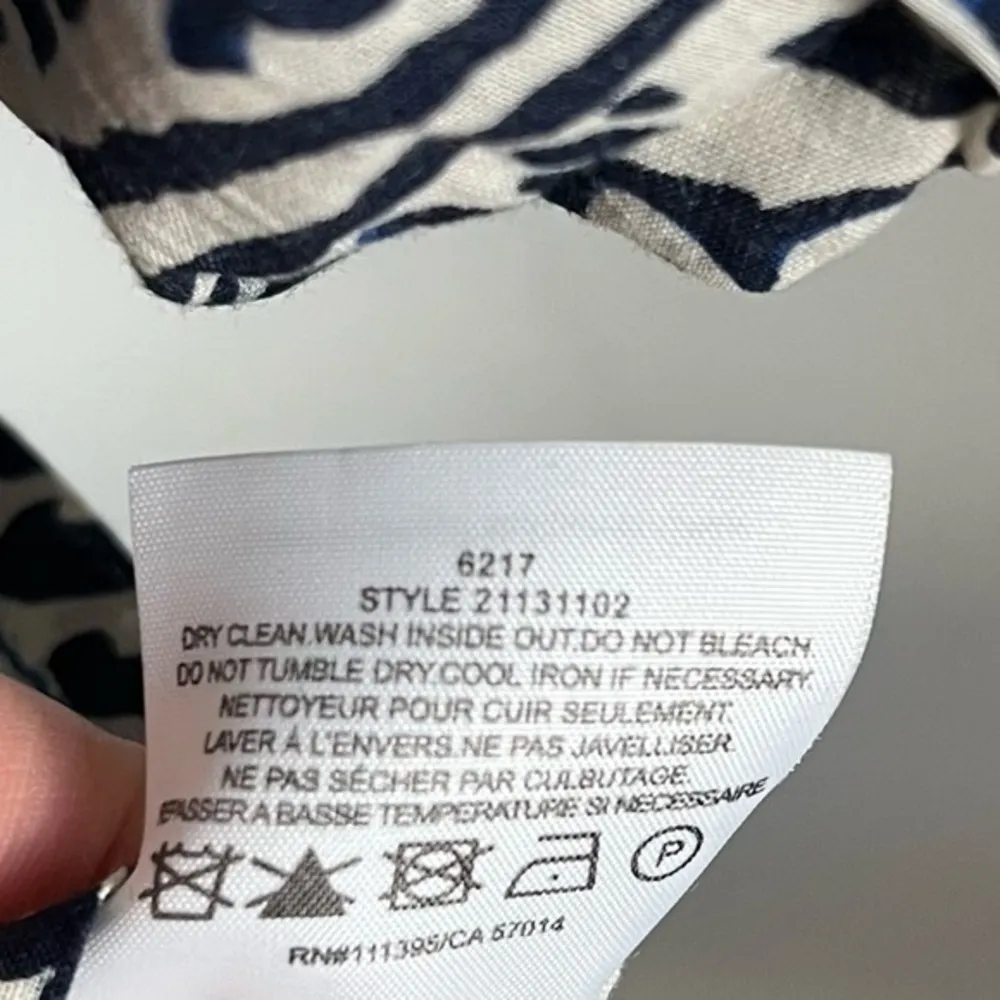 Tory Burch • Blue White Button Front Patterned Blouse - Image 5