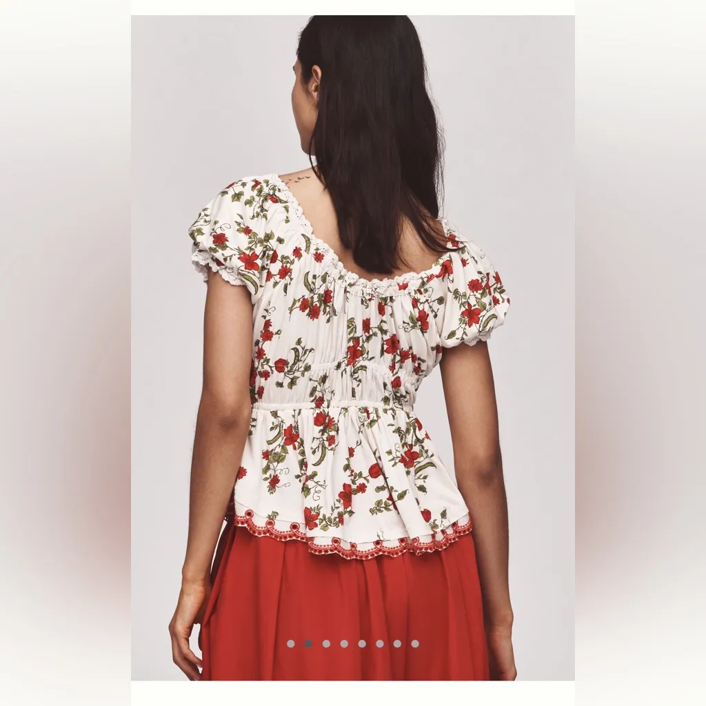 Maeve • Short-Sleeve Sweetheart-Neck Peplum Top - Image 3