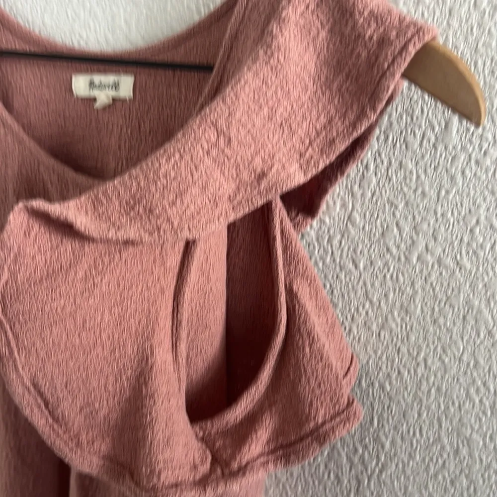 Madewell Ruffle-Sleeve Tank Top Pink Textured Small - Image 3