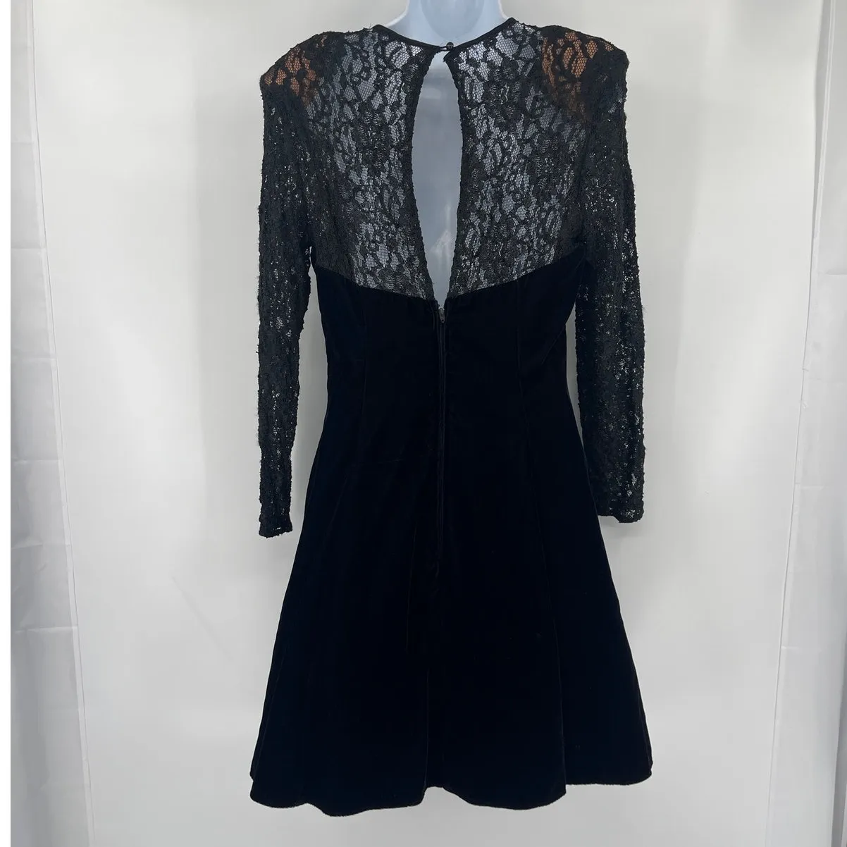 Vintage 80s Zum Zum Velvet Lace Dress Sz M Goth Witchy 90s USA Vampy Whimsigoth Black Size M - Image 5