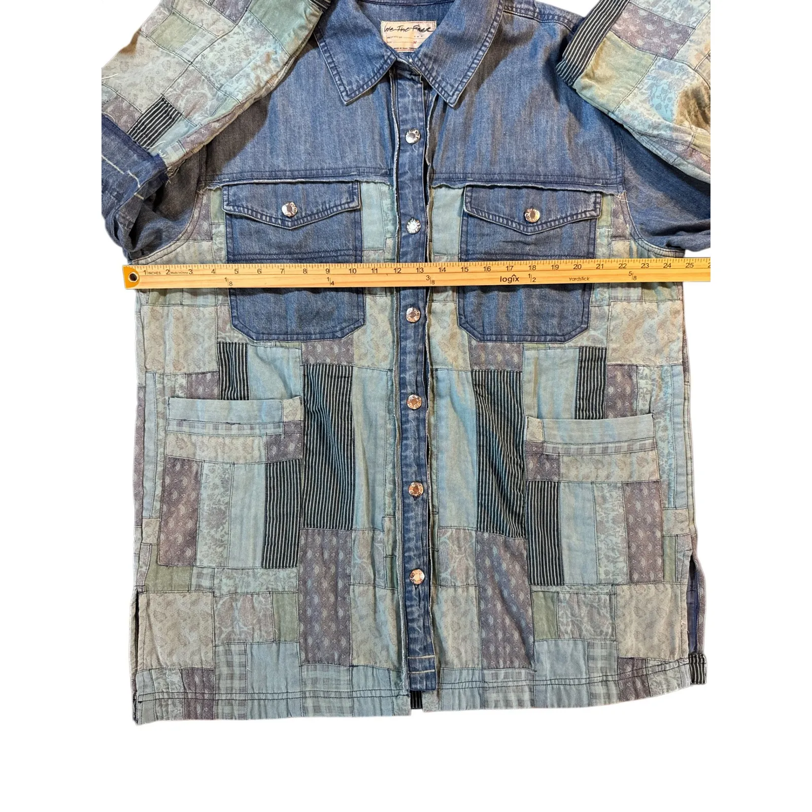 We The Free (Free People) Patchwork Denim Jacket / Shacket — Size M (NWOT) - Image 3