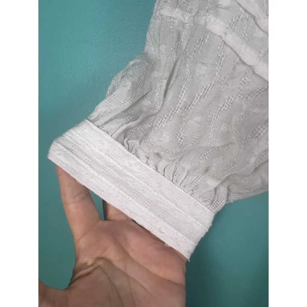 H&M White Boho Lace Mini Dress Women's 4 Smocked Waist Peasant Festival Lined - Image 6