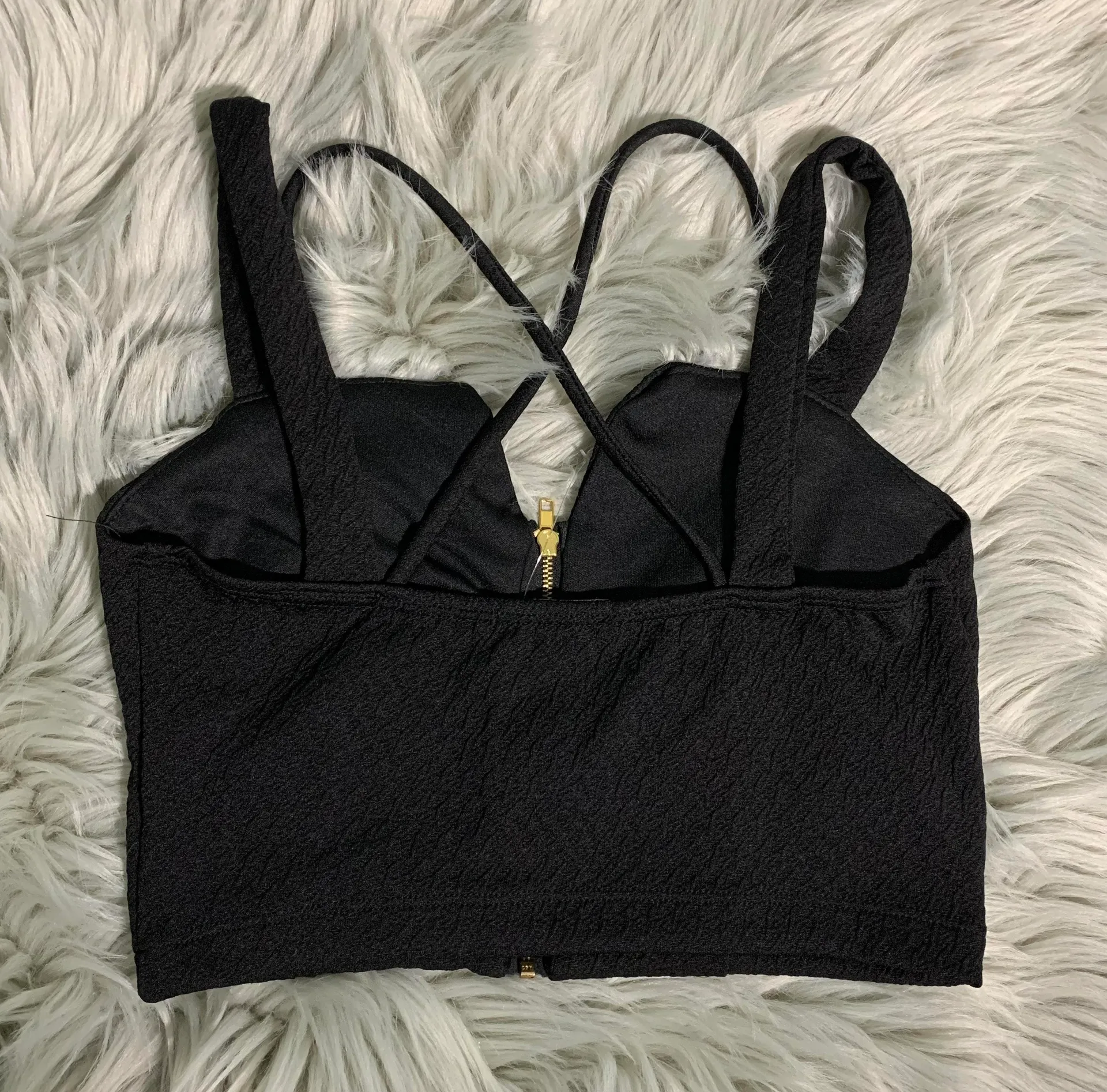 Textured Zippered Crop Top - Image 2