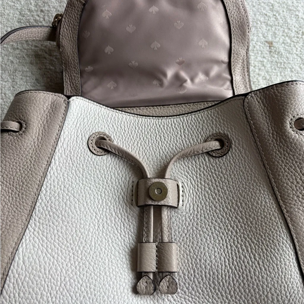 Kate Spade Small Cream Pebbled Leather Backpack Cinch Zip Flap - Image 10