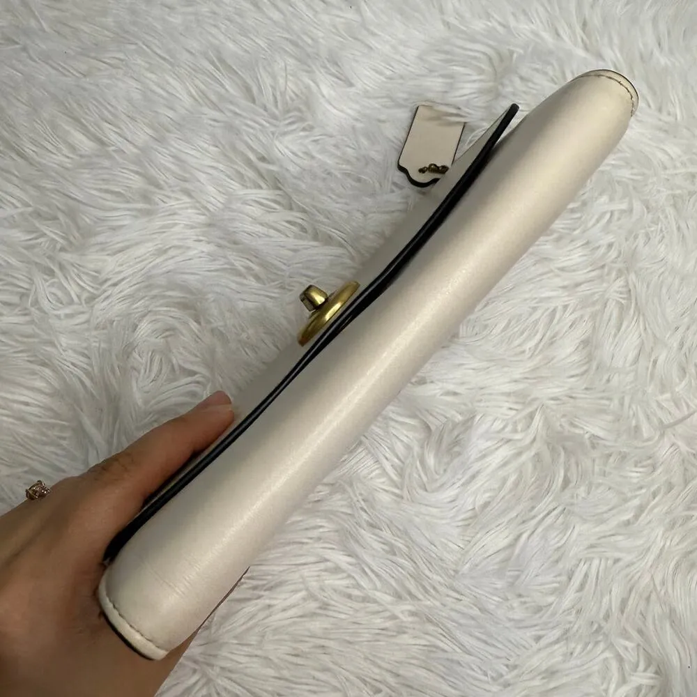 COACH Envelope Ivory Goldtone Leather Preloved Clutch - Image 12