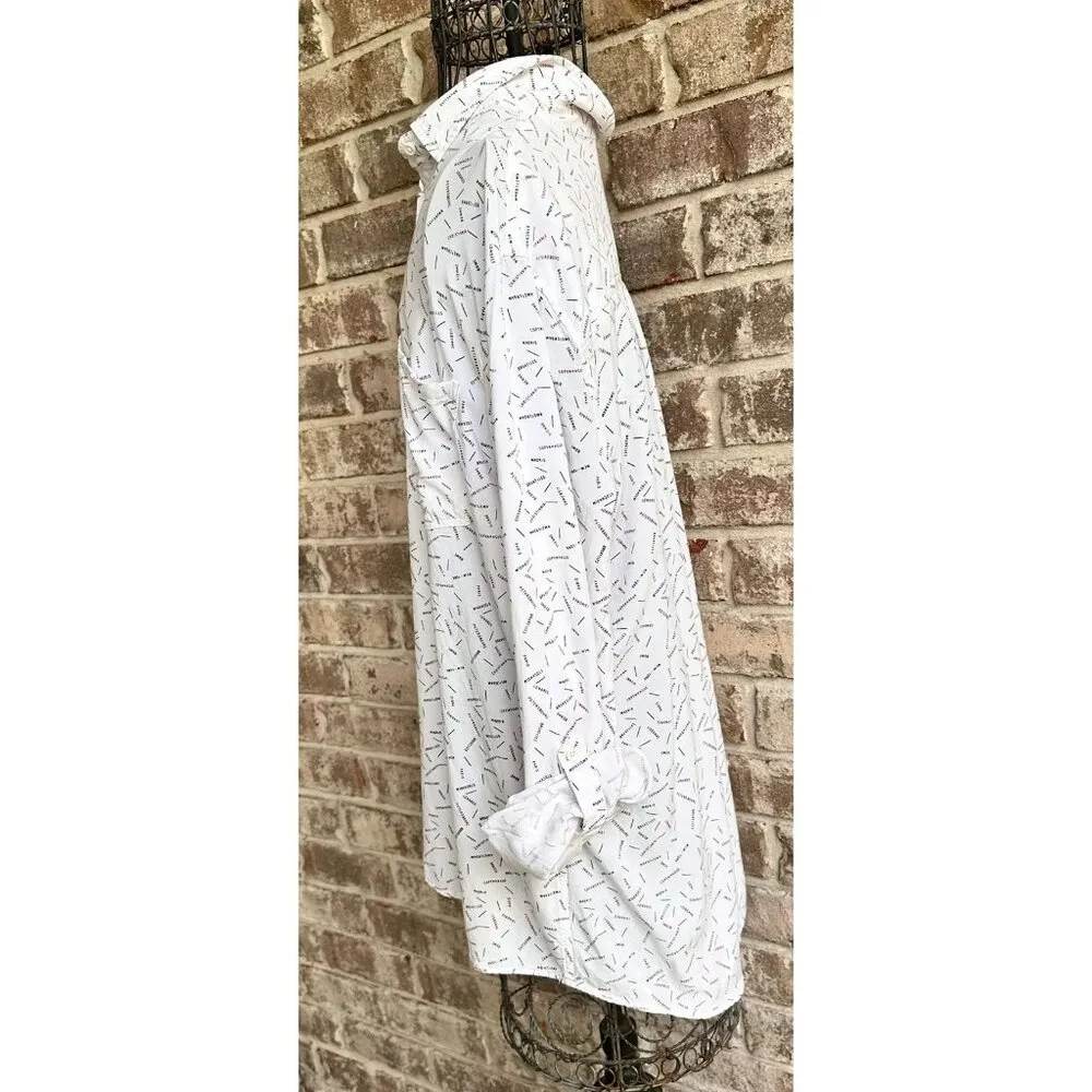 Cosmic Blue Love Roll Tab Sleeve Shirt XL White Hi Low New York Paris Traveler - Image 8