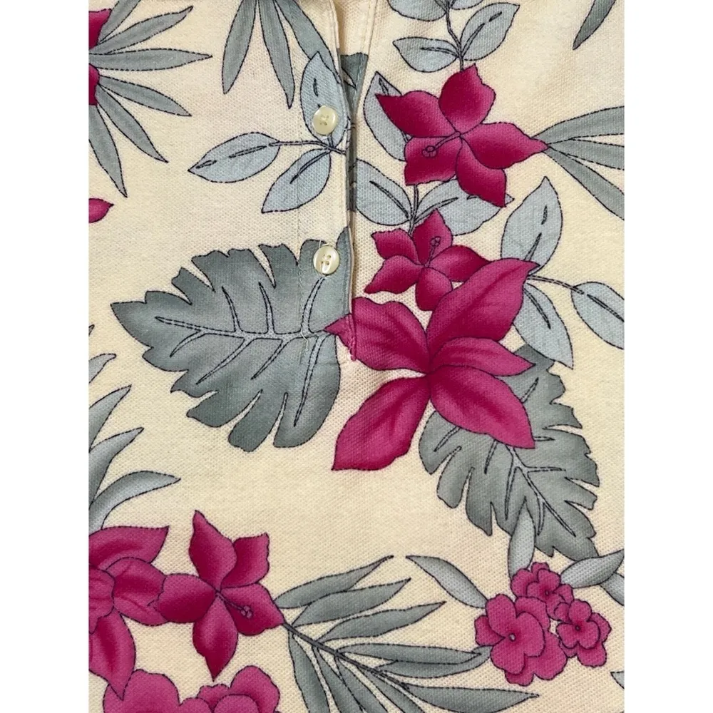 Basic Editions Yellow Berry Tropical Floral Polo Shirt Sz XL Women - Image 4