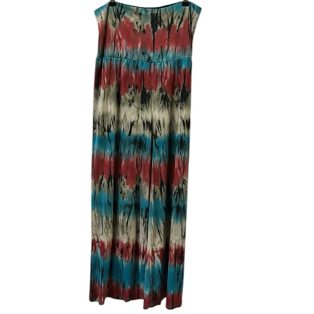 Zigzag Strip by Kancan Wide Leg High Waist Crop Comfort Boho Pants Womens Small Blue - Image 5