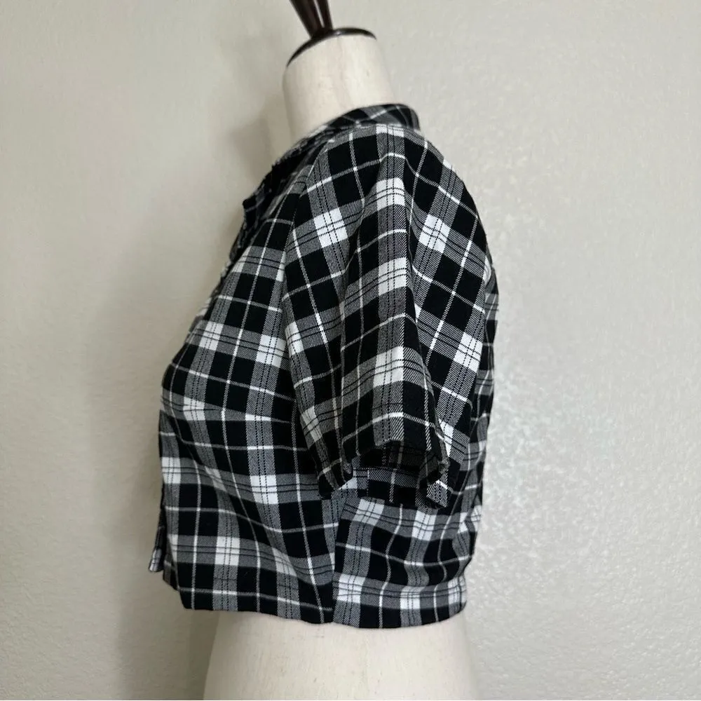 Brandy Melville John Galt Black White Plaid Button Down Cropped Top, Sz Small - Image 6