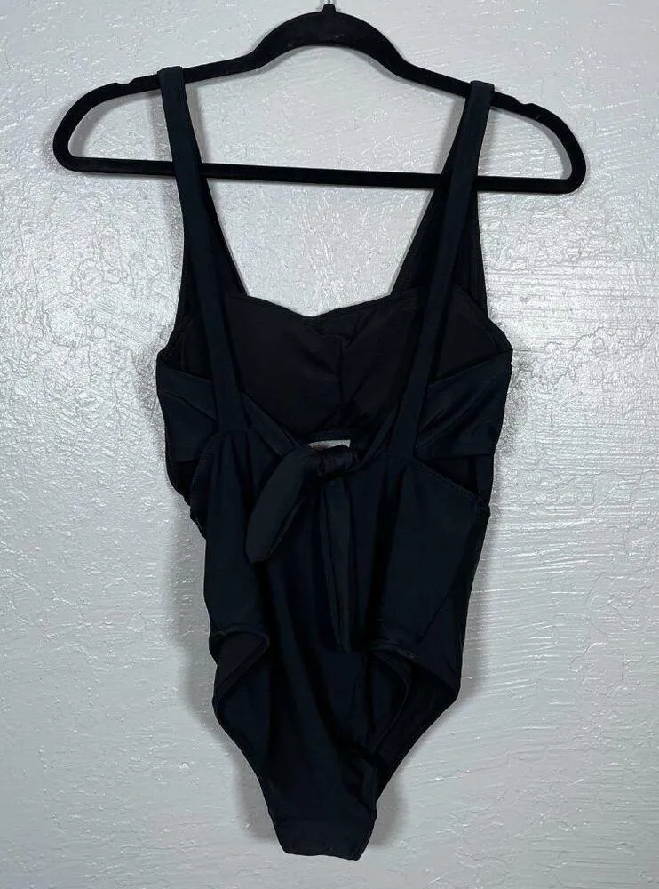 Aerie Women M Black Layered One Piece Swimsuit Bandeau Deep V-Neck Full Coverage - Image 5