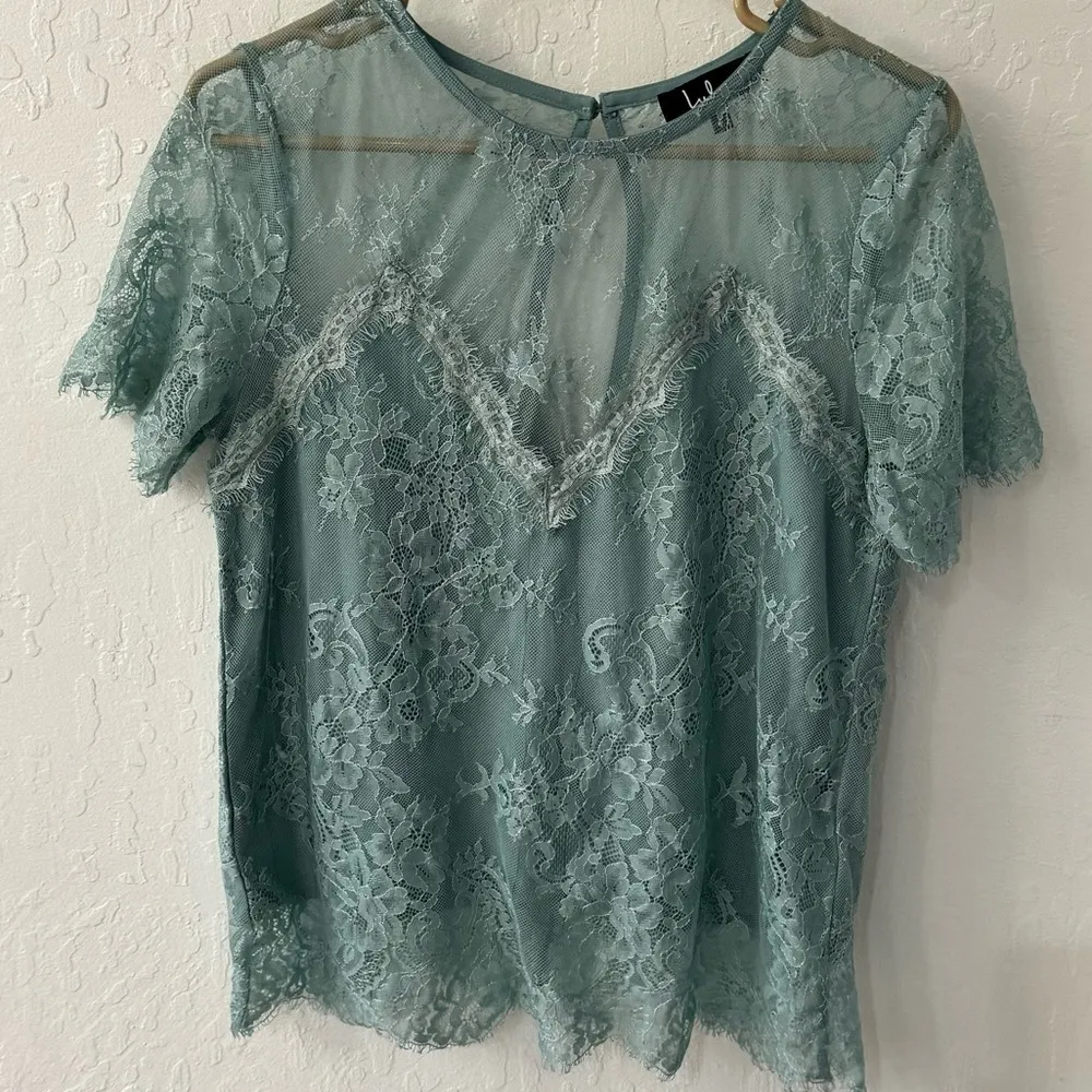 Lulus Pure Genius Sheer Sage Green Lace Top S - Image 2