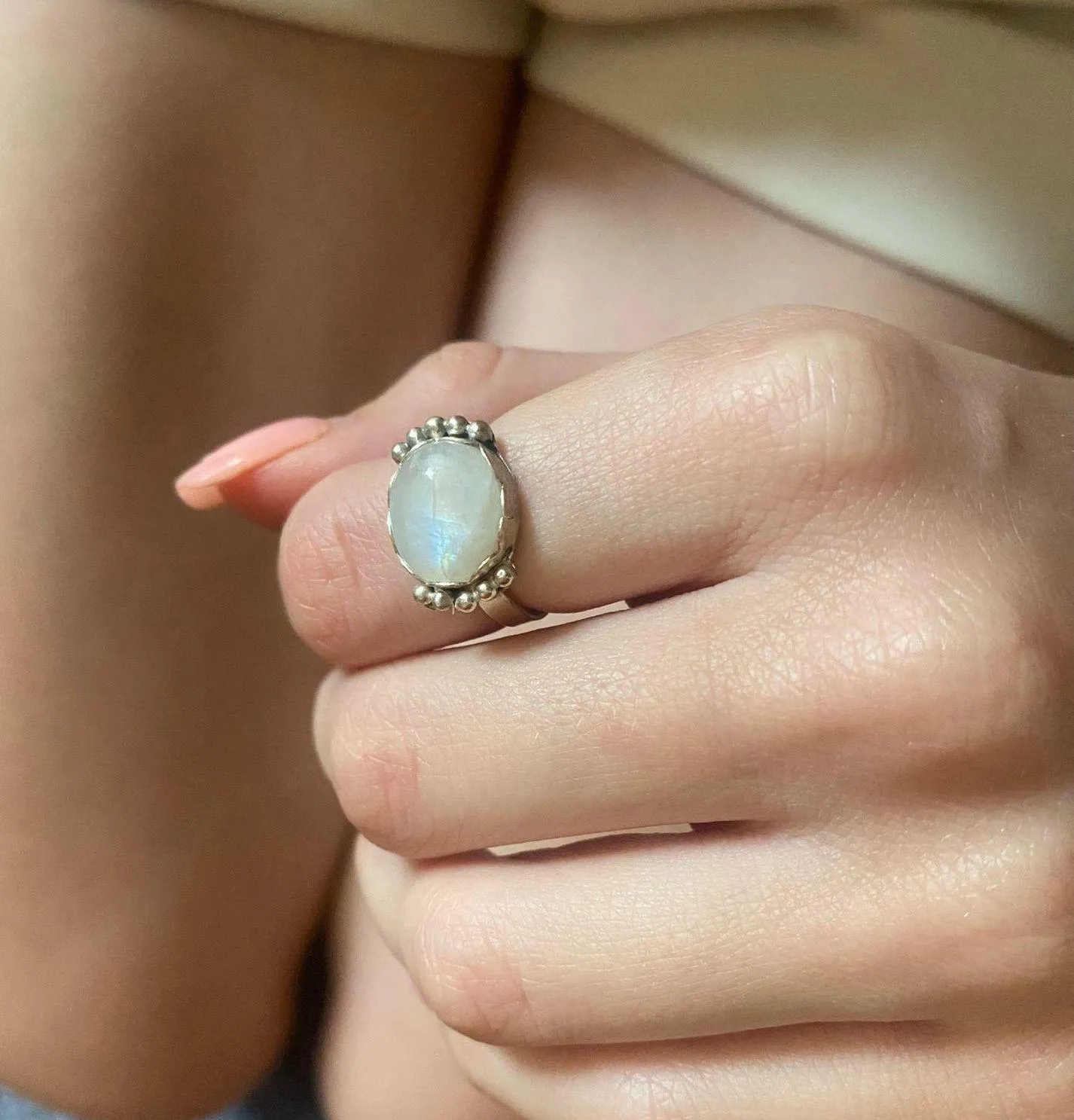 Handmade Opal White Silver Ring - Image 2
