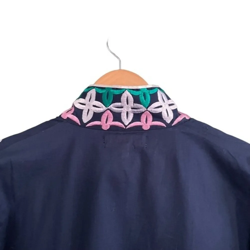 Jude Connally Embroidered Cotton Navy 3/4 Sleeve Tunic Women’s Size Medium Blue - Image 5