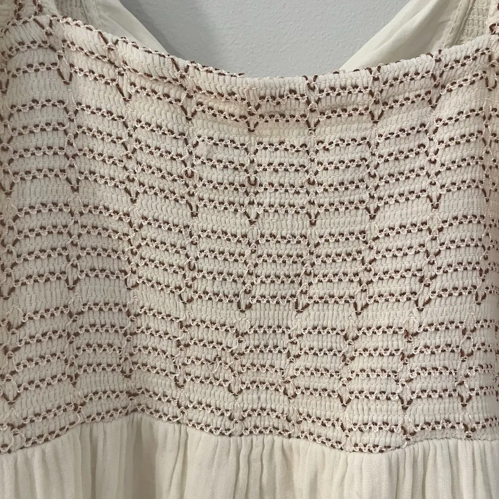 Free People Easy To Love Boho Ivory Dress with Lace Trim and Bow Back Size L - Image 6