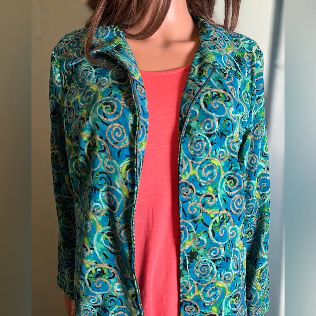 Christopher & Banks-Jacket-Full Zip-Blue Green Teal Swirl-Pockets. Size Large - Image 5
