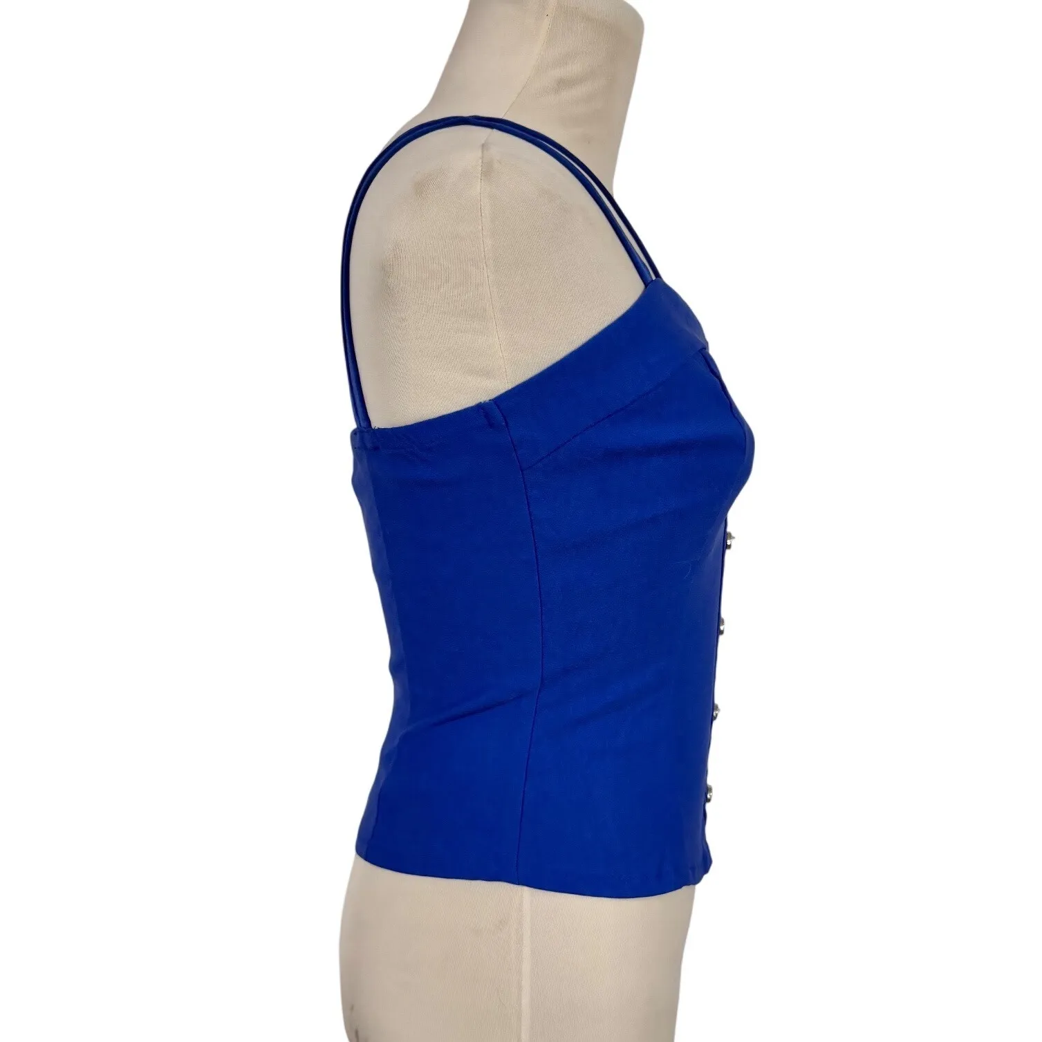 MYSTIC Royal Blue Double Strap Corset Top Button Front Bustier Large Romantic - Image 3