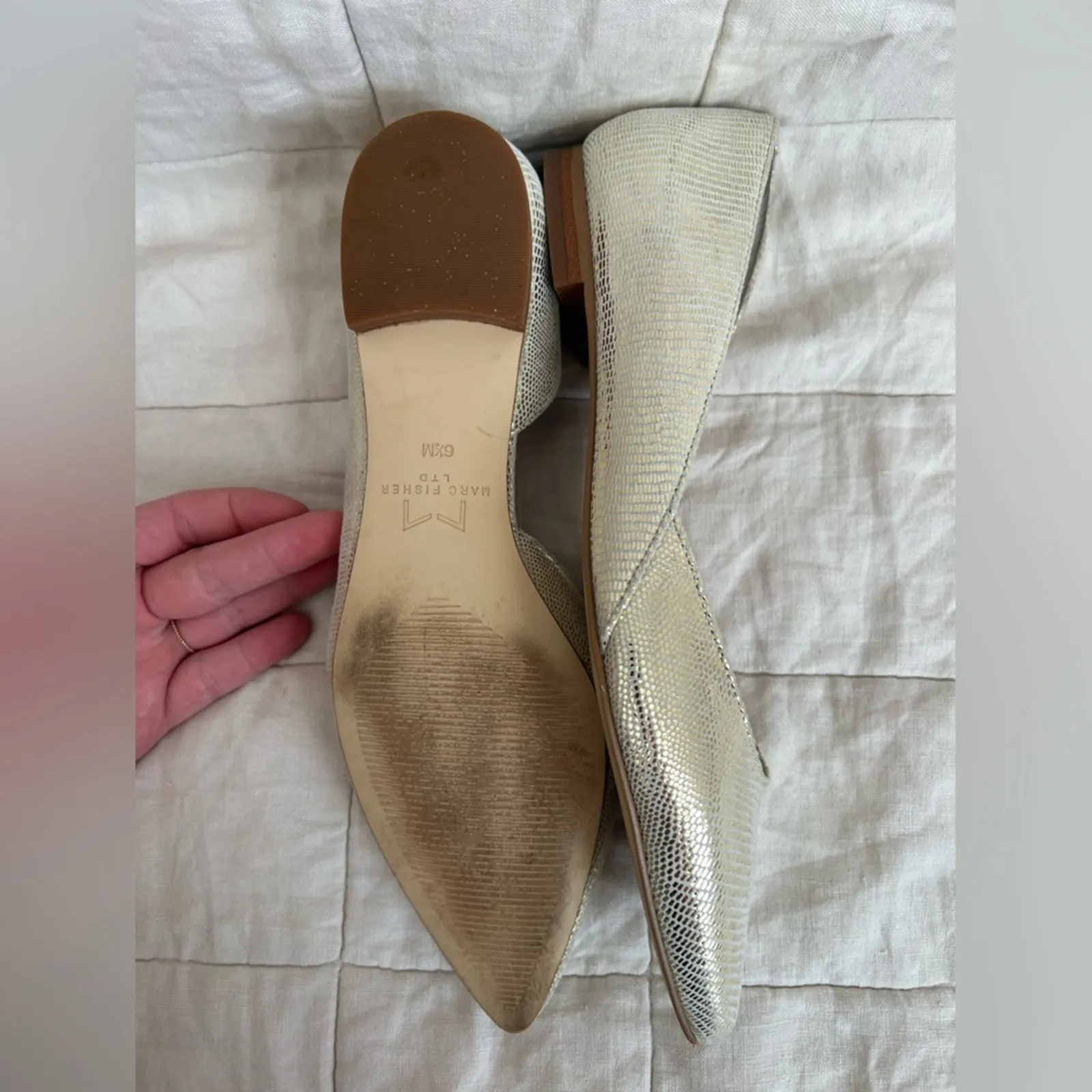 Marc Fisher LTD Neutral Gold Metalic Textured Sunny Half D’orsay Flats - 6.5 - Image 8