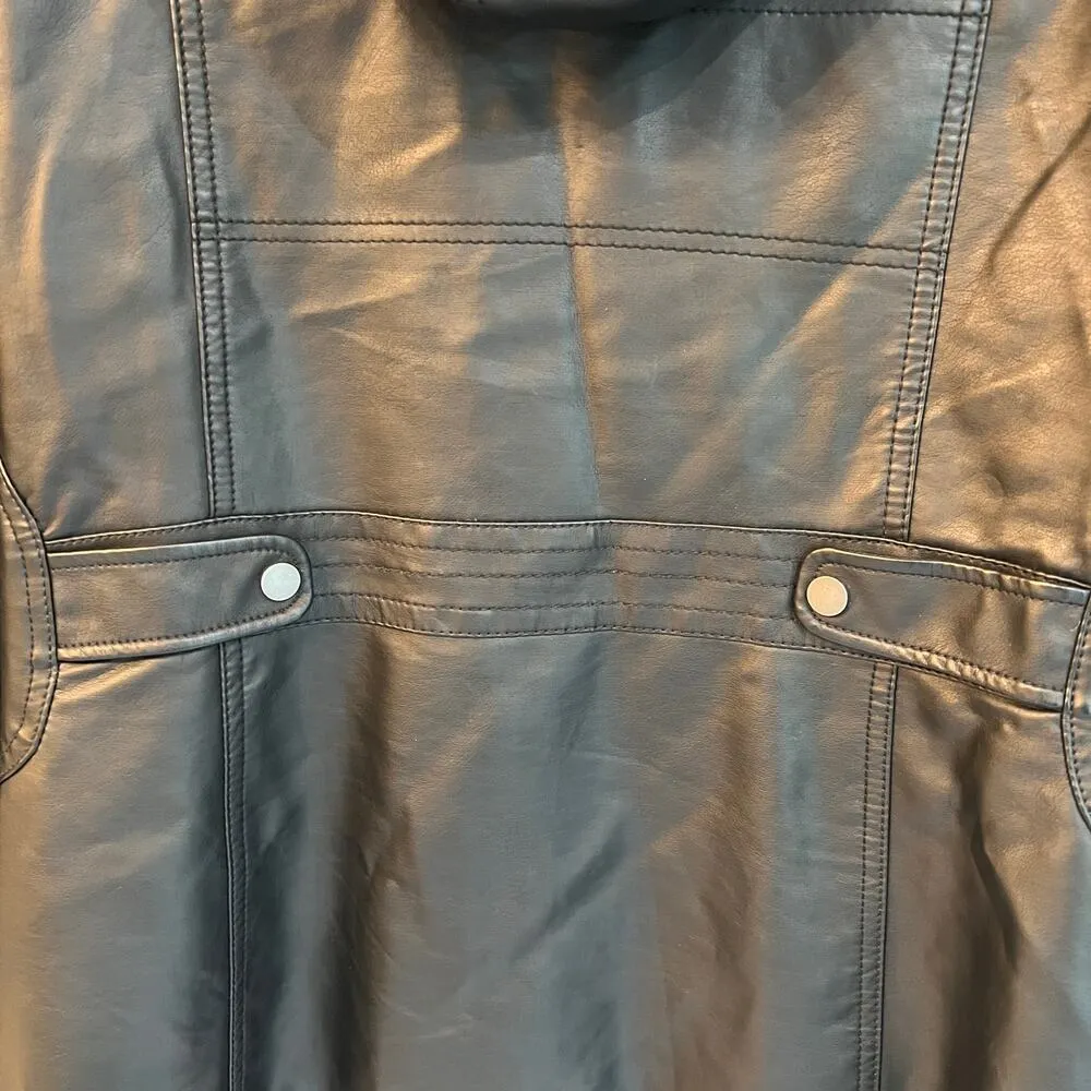 Cavalini Black Vegan Leather Faux Fur Lined Fitted Coat Size 3X Removable Hood - Image 7