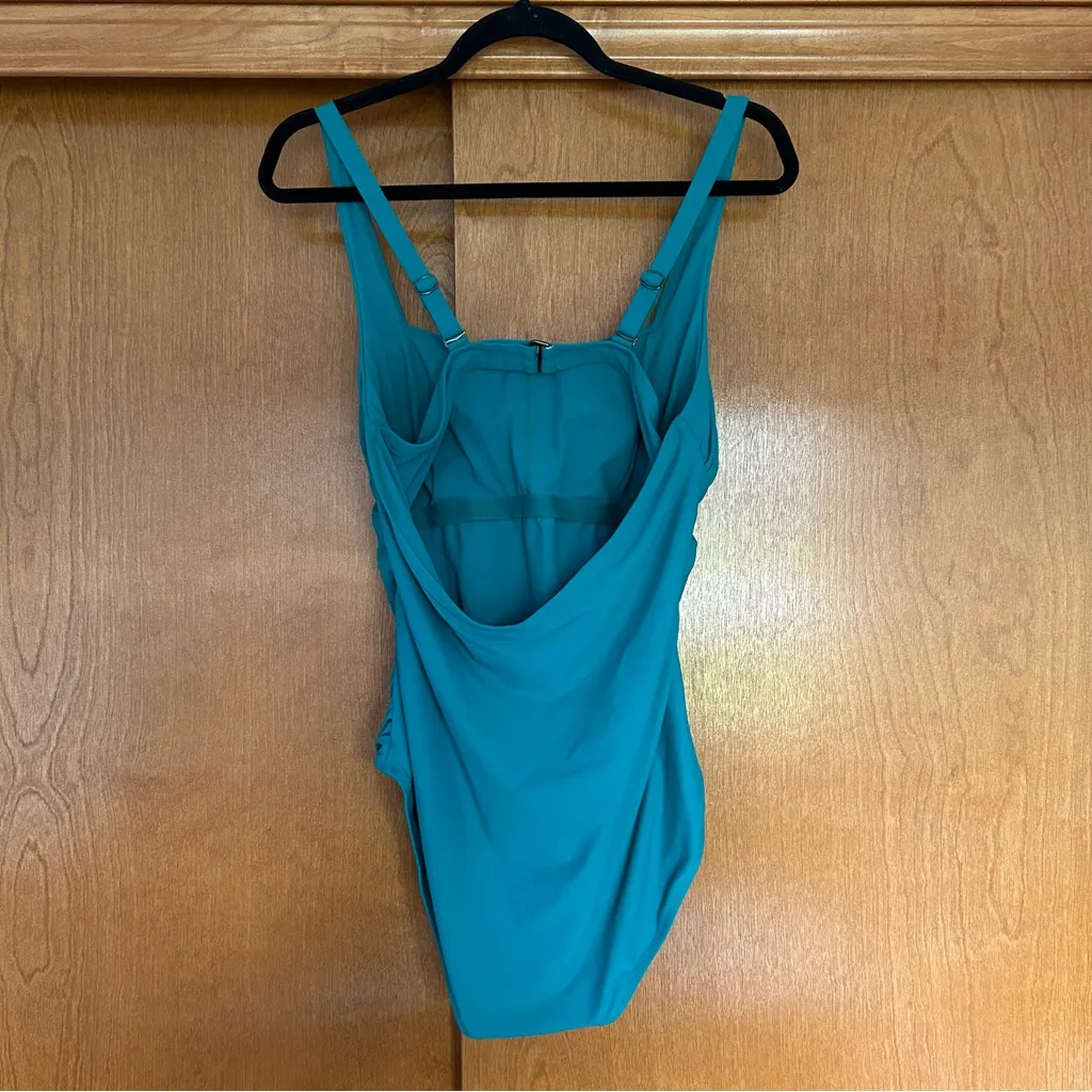 Athleta Square Neck Ruched One Piece Swimsuit Aruba Teal Size Large Petite - Image 3
