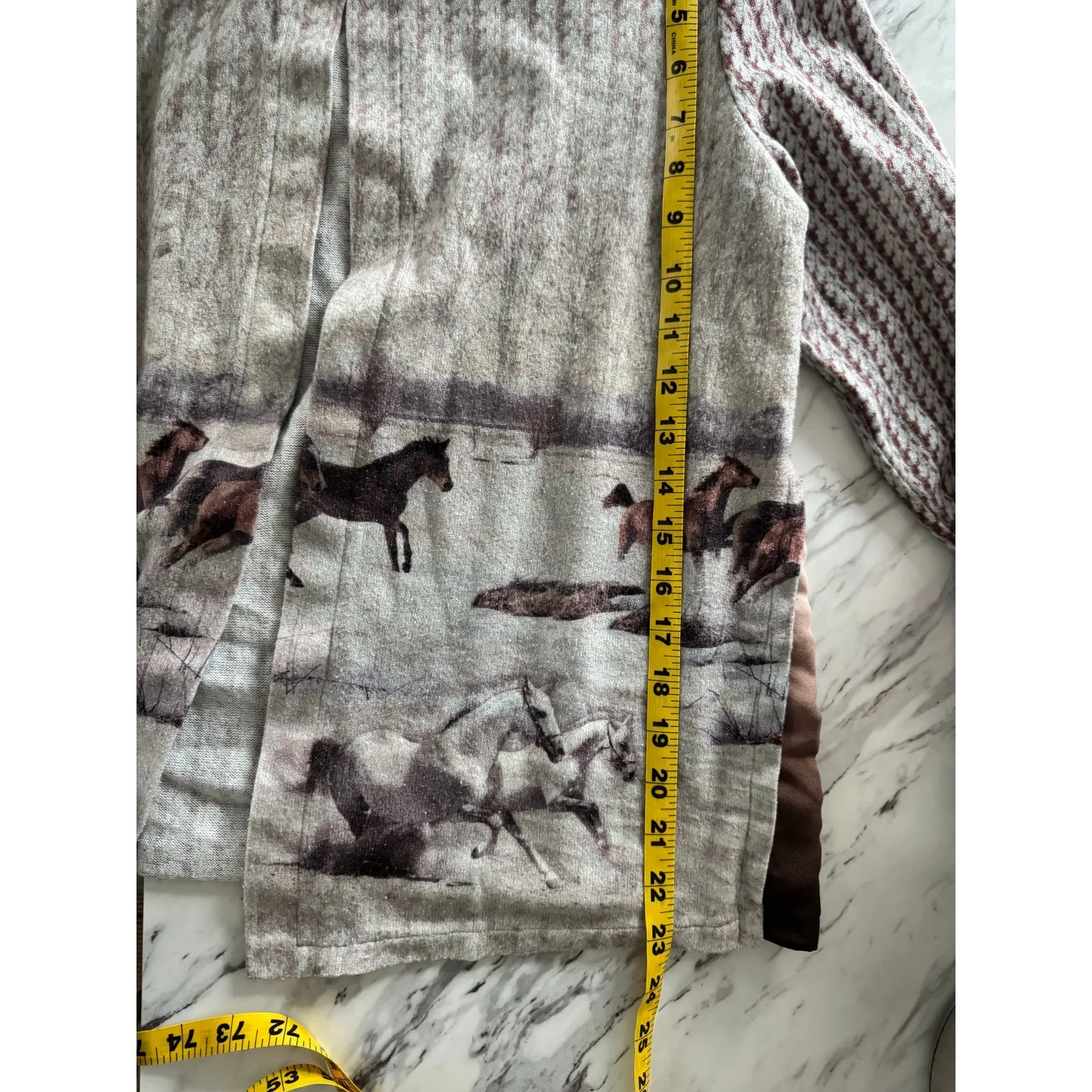 Doña Guiomar Horse Print Cardigan Artsy Equestrian Cottagecore Western Sz 46 Brown Size M - Image 4