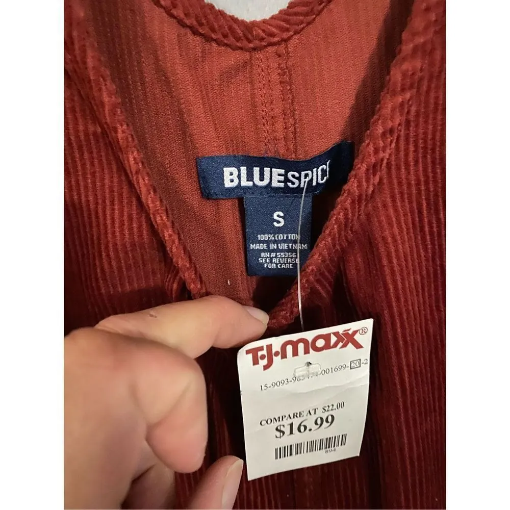 Blue Spice Blue Spice Corduroy Overall Mini Dress Size Small | Sz: S | Color: