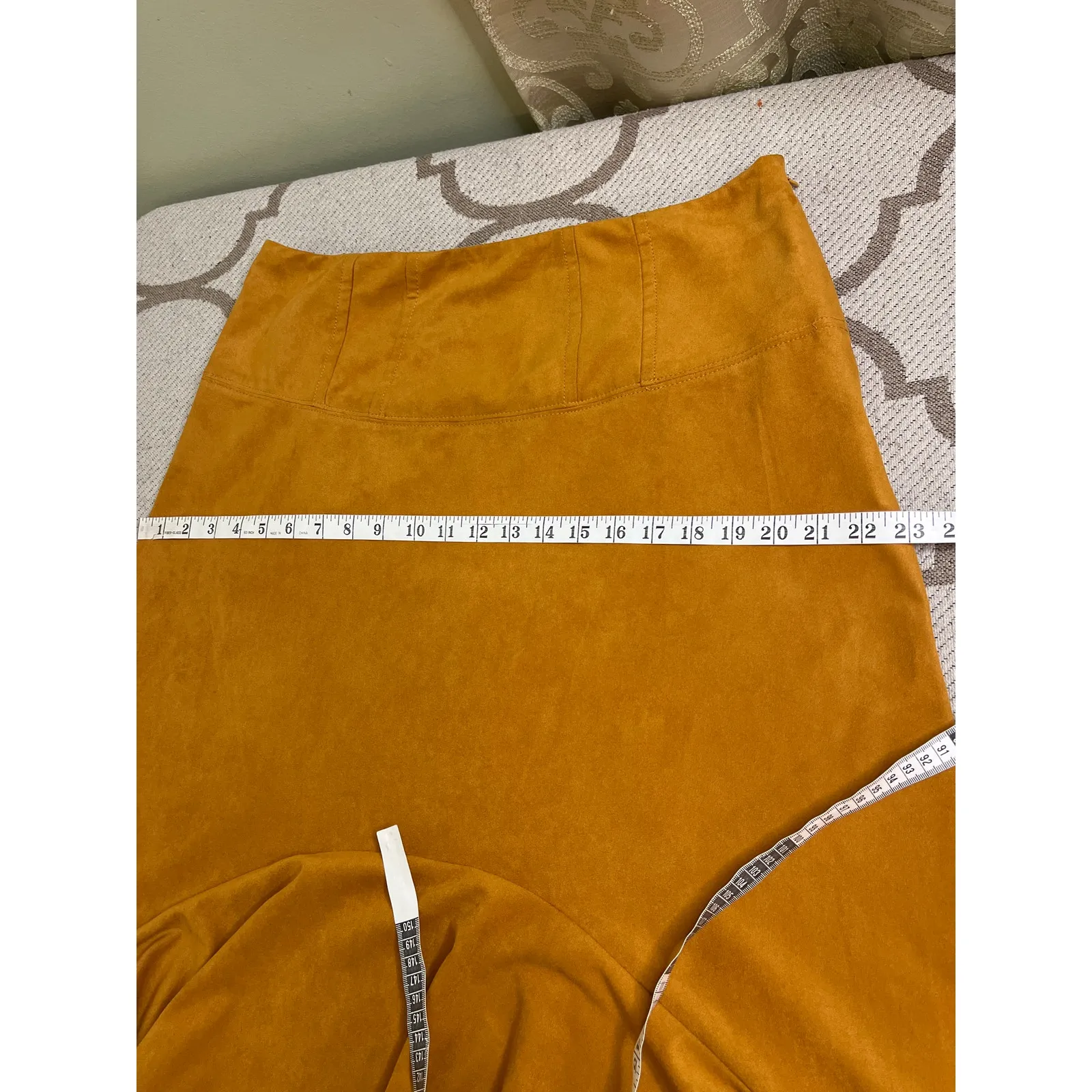 Anthropologie Maeve Cosima Flouce Faux Suede Midi High Low skirt, size 14 - Image 11