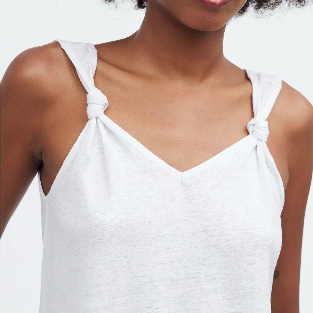 Knotted-Strap Tank in Eyelet White Size Medium NWT Linen Blend - Image 5