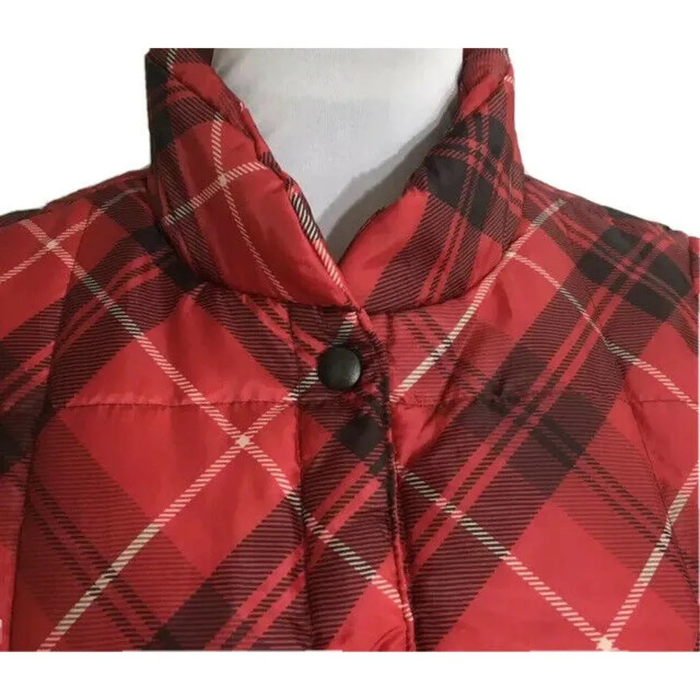 Womens Izod Red Black White Plaid Snap Front Puffer Vest Size M - Image 2