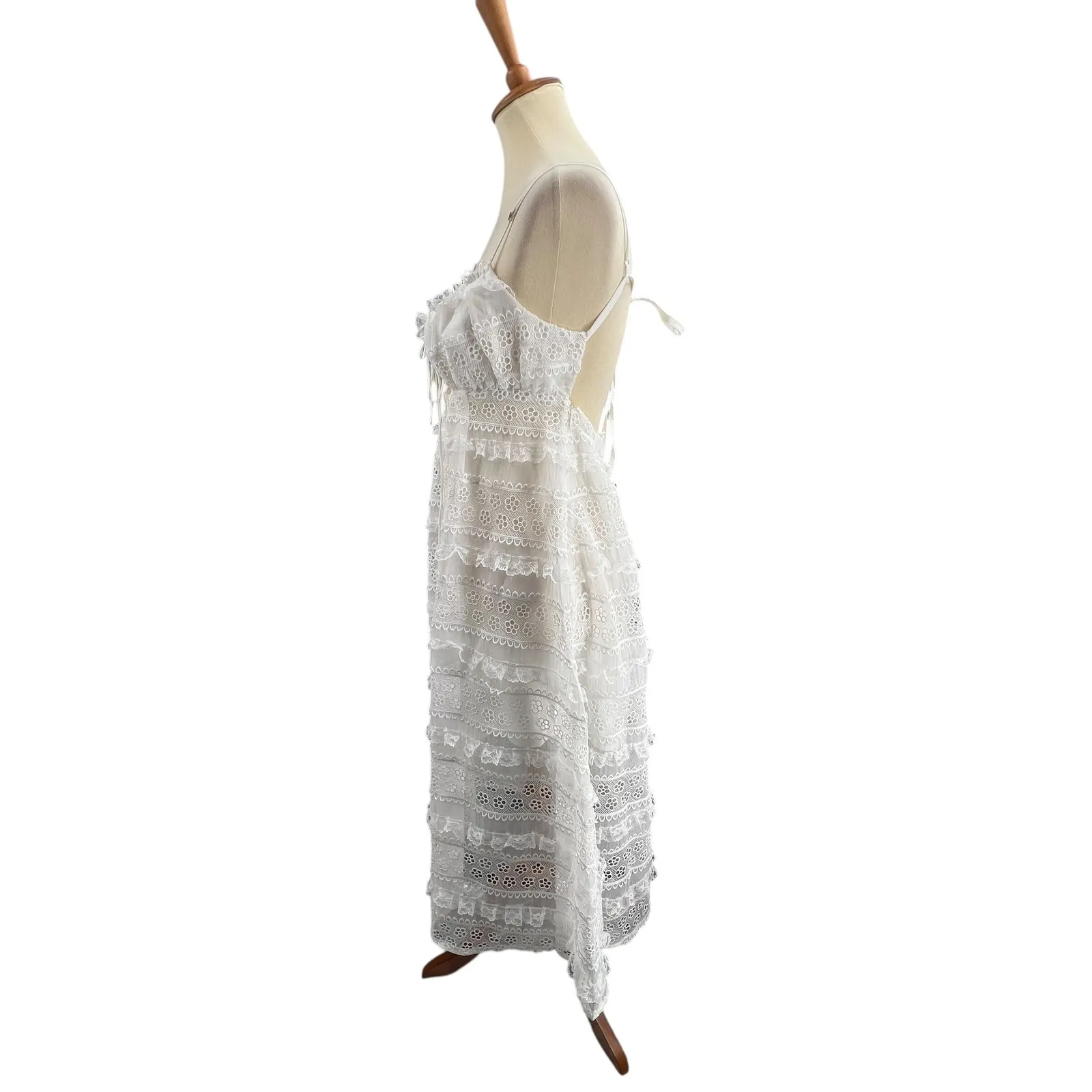 For Love & Lemons White Lace Eyelet Cutout Tie Back Midi Dress Size L New Size L - Image 3