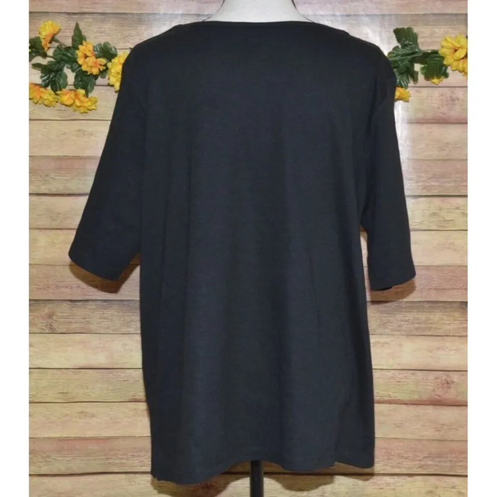 Quacker Factory Ladies XL Short Sleeve Studded Pullover Black Blouse Knit Top - Image 6