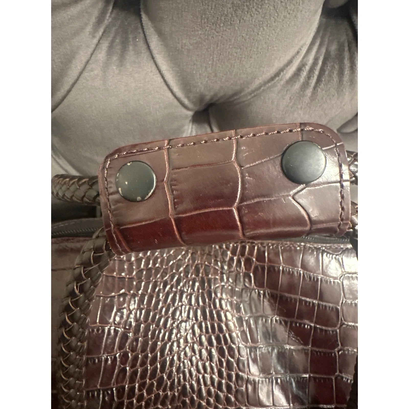 Brighton Lansky Black & Brown Croc Embossed Leather Weekender Travel Duffle Bag - Image 4