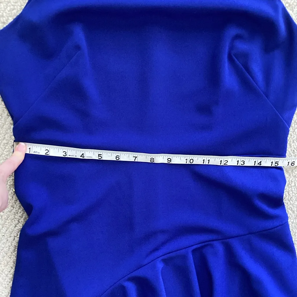 Calvin Klein High Neck Pleated Midi Dress Bright Blue Fit Flare Size 10 Like New - Image 5