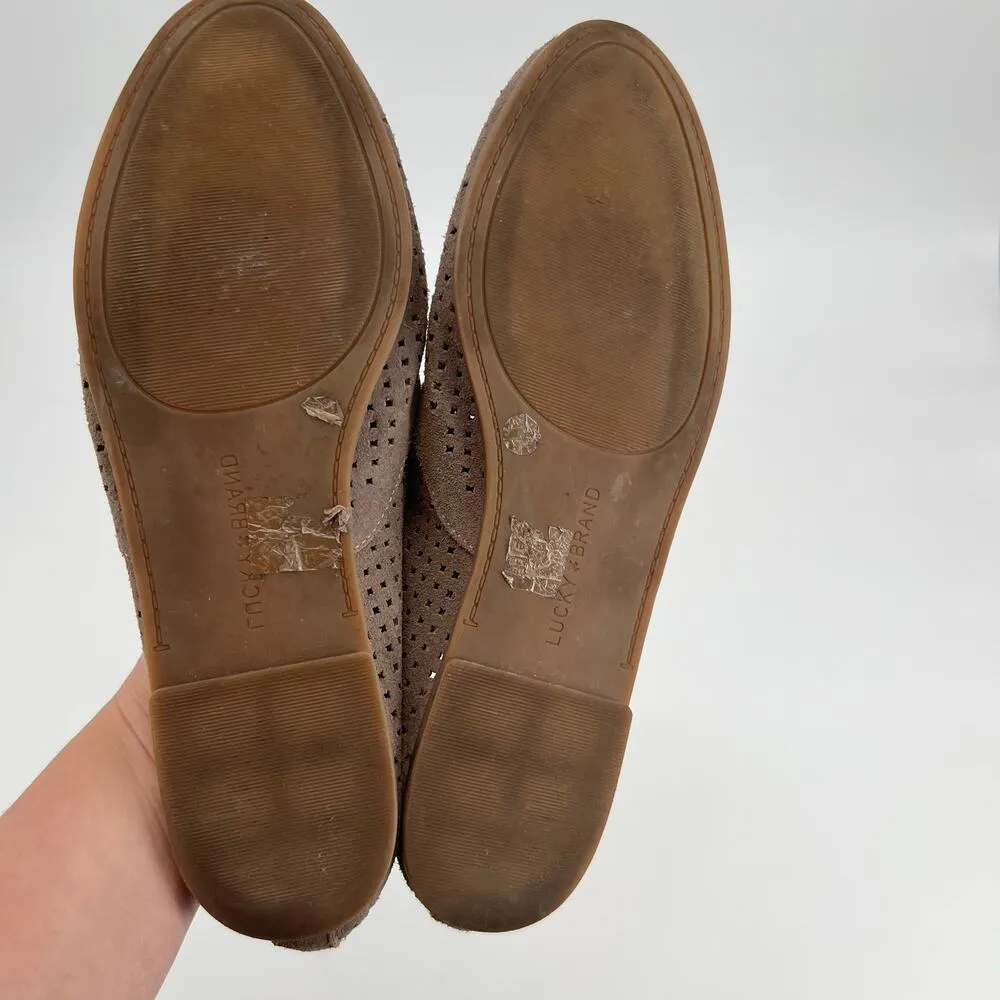 Lucky Brand Shoes Women Charsa Flats Brown Suede Perforated Slip On Low Top 9.5 - Image 4