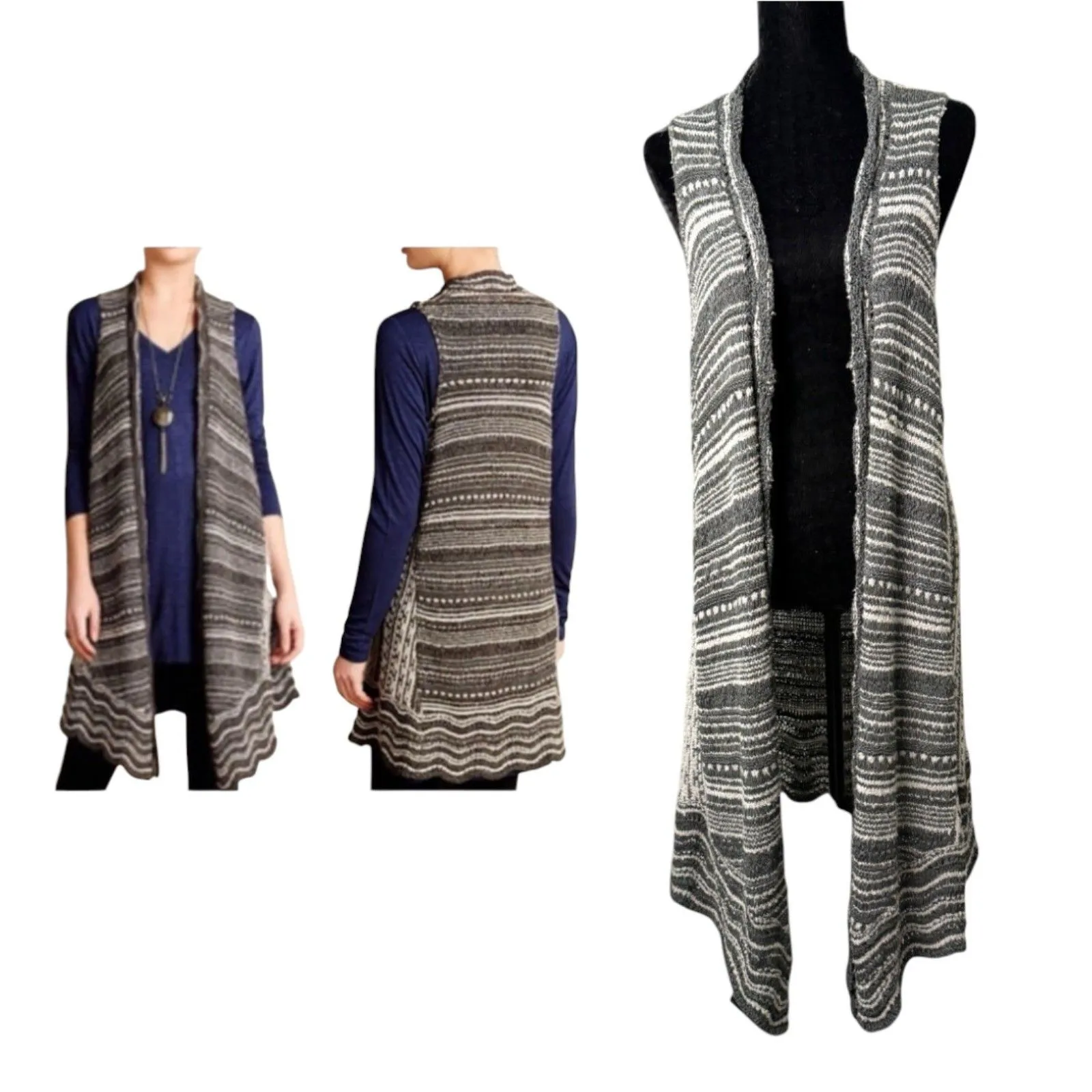Moth Anthropologie Grey Gray Knit Sleeveless Waterfall Cardigan Medium Large - Image 2