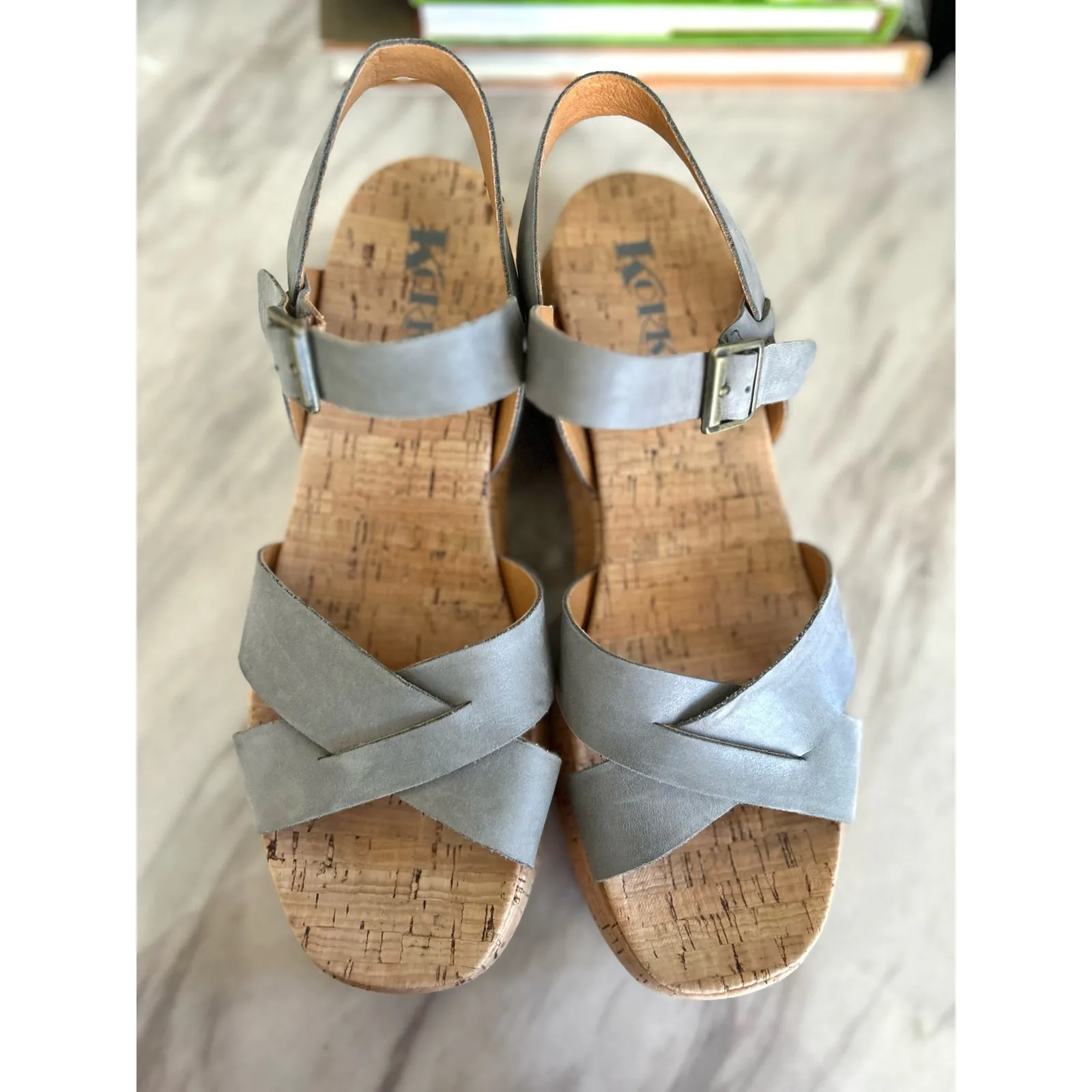 Korks Kalie Light Blue Leather Strappy Cork Platform Sandal Size 10 - Image 3