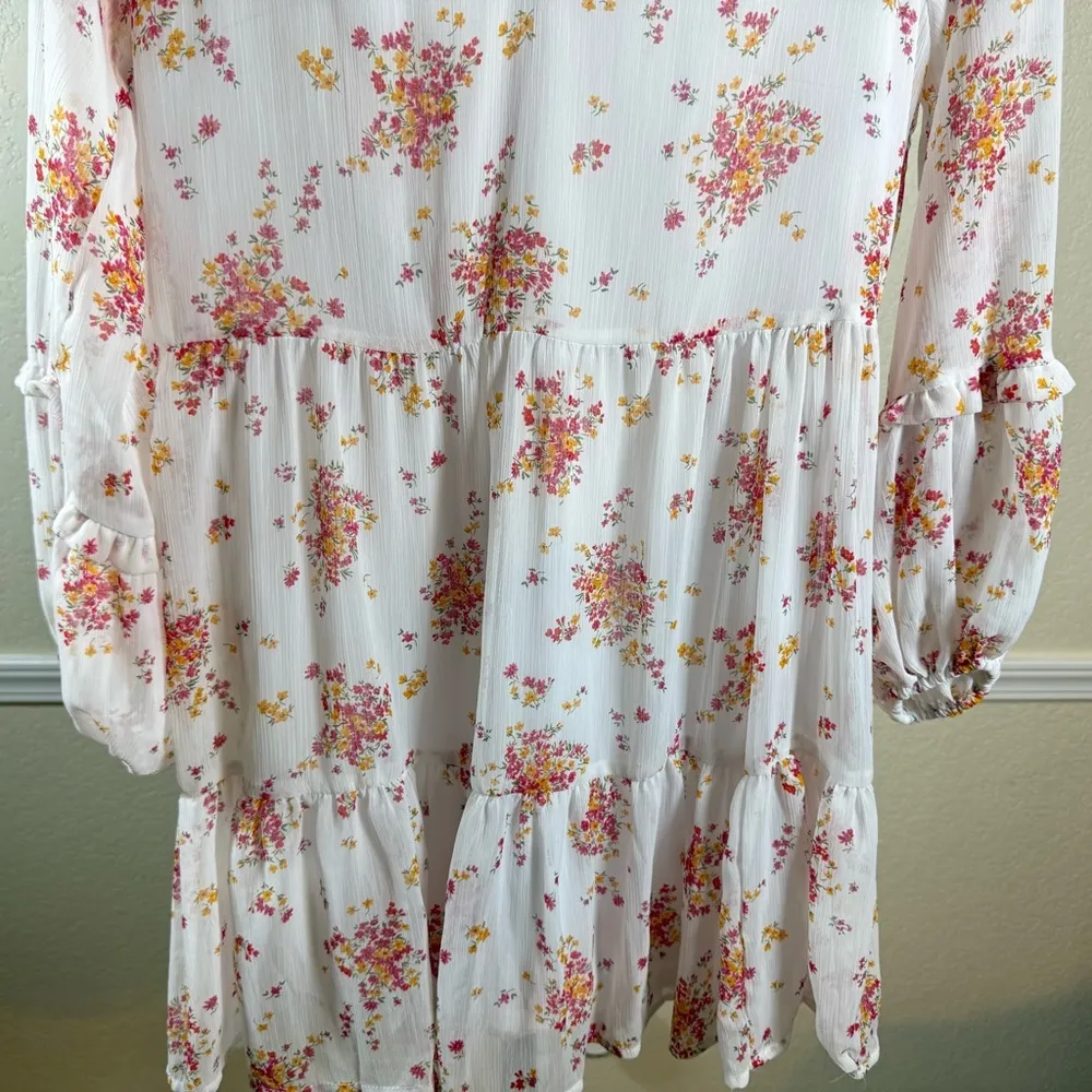 Vince Camuto Floral Tiered Ruffle Dress XS Oversized White Boho Cottagecore - Image 4