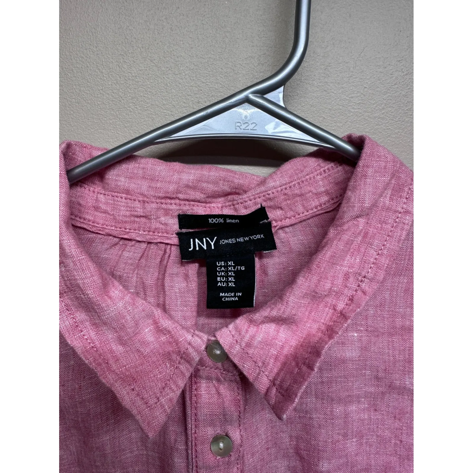 Jones New York Womens Pink Linen Button Up Shirt Long Sleeve Size XL - Image 4