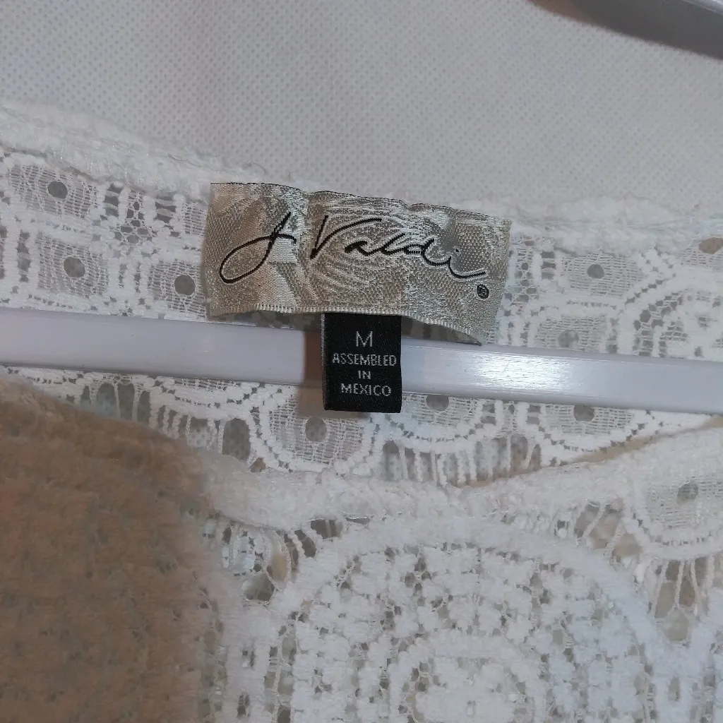 J Valdi Elegant Sheer White Lace Women's Cover Up Top Size M Size M - Image 5