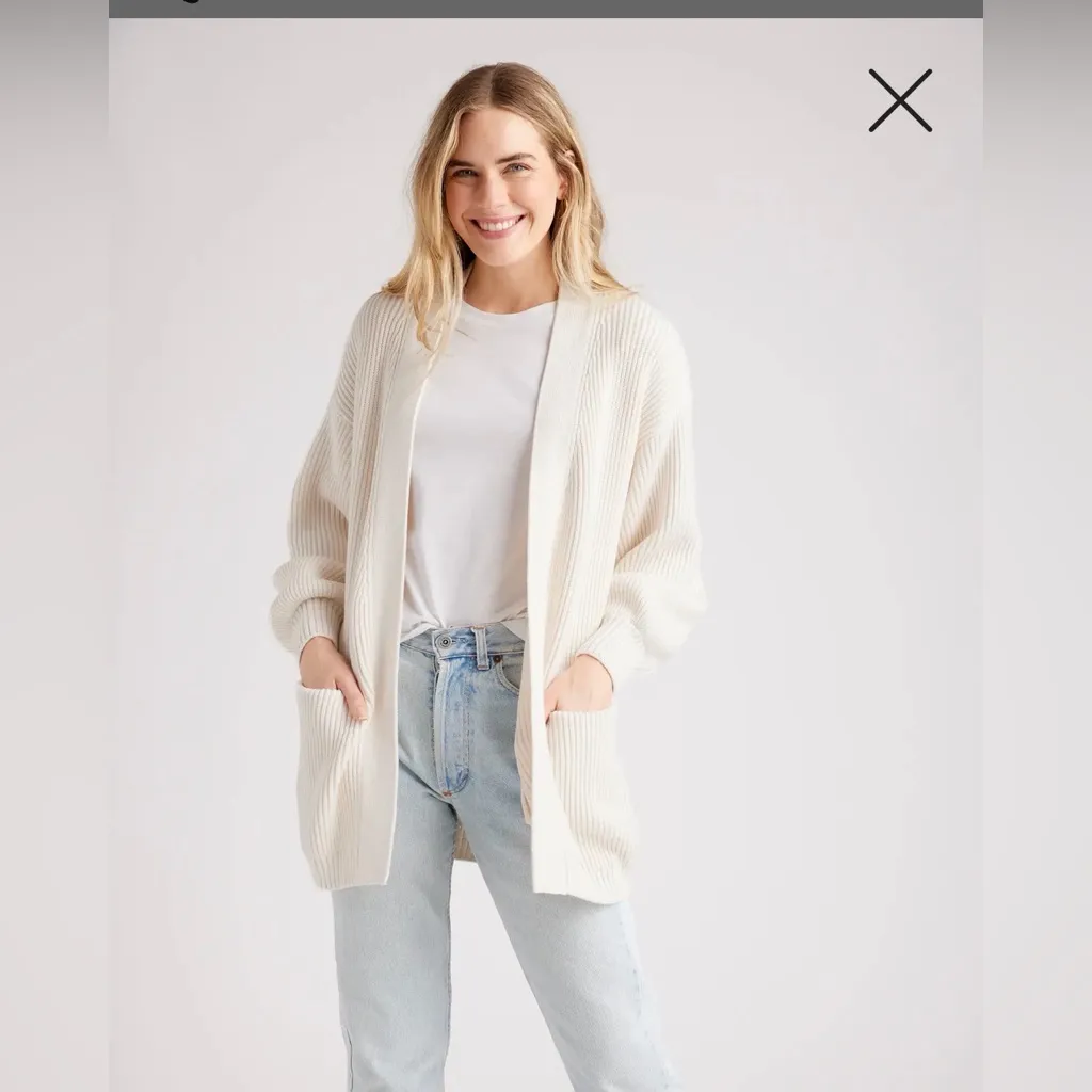 Quince 100% Organic Cotton Oversized Cardigan | Ivory | XS - Image 2