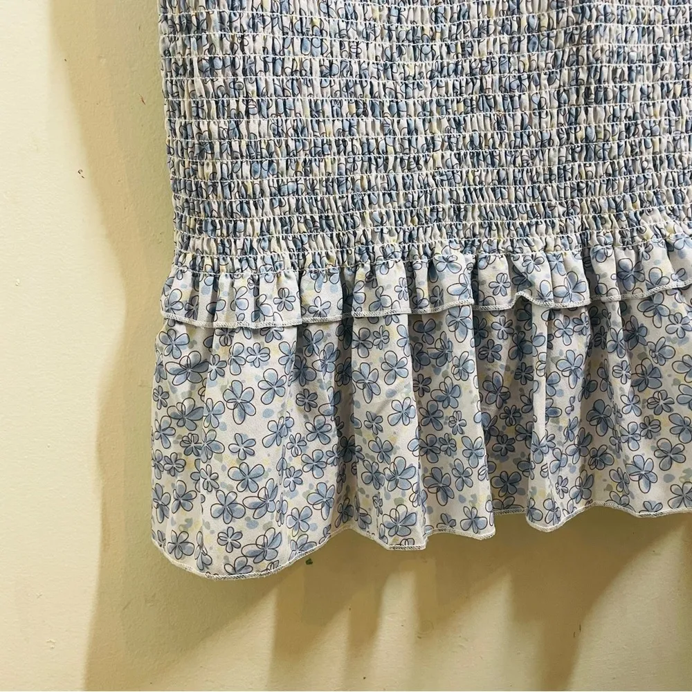 Mable Floral Smocked Midi Dress Blue White size Large - Image 7